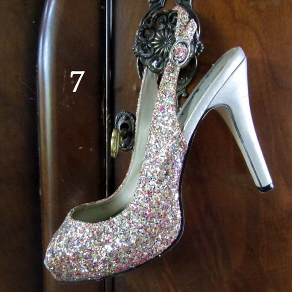 GLITTER SHOES, 7, GALA GLAM, SPARKLY COLORIFFICS SLINGBACKS w 4" HEELS, PARTY! - Picture 2 of 11